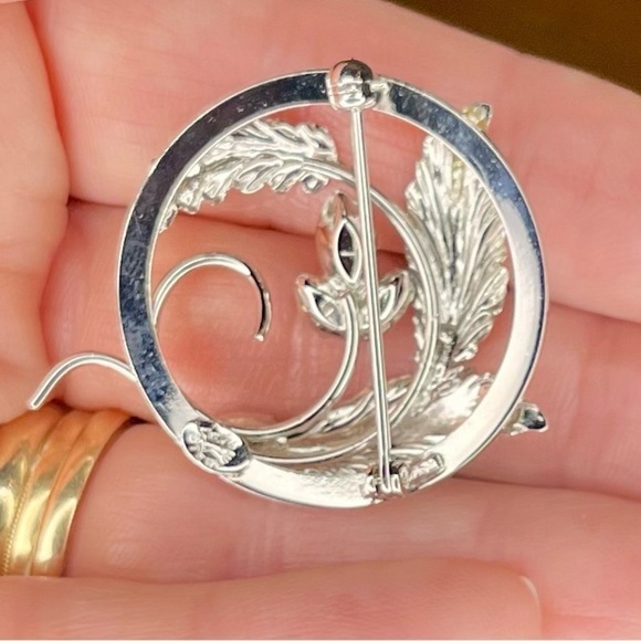 Star Art Priscilla Sterling Silver Brooch Pin W/ Faux Aquamarine Blue Topaz Gift - Picture 2 of 4